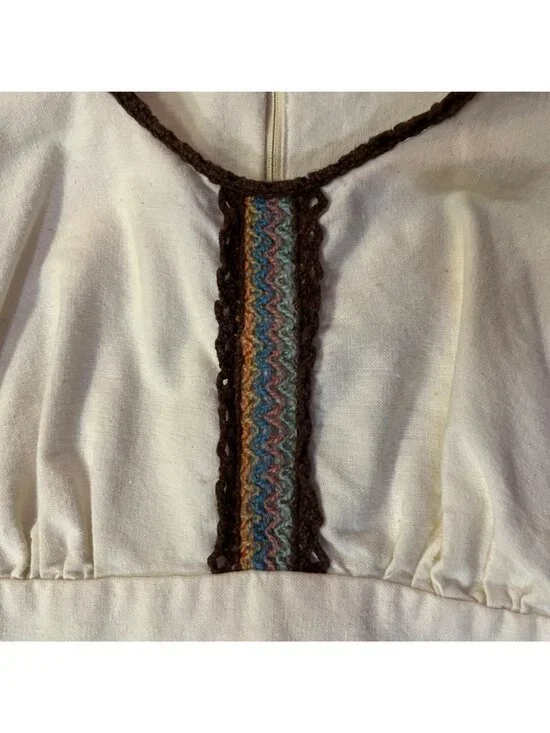 Vintage Prairie Maxi Dress Used Womens Small Cream Brown Boho - Picture 6 of 16